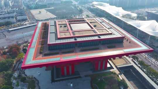上海中华艺术宫航拍浦东新区城市地标建筑风