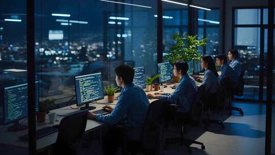 程序员熬夜写代码加班的工作场景