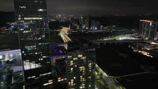 深圳夜晚马路车流夜景航拍高楼大厦摩天大楼视频素材模板下载