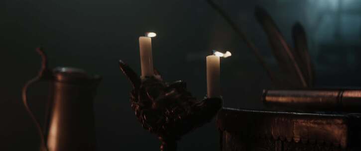 魔鬼雕像，烛台，蜡烛，复古