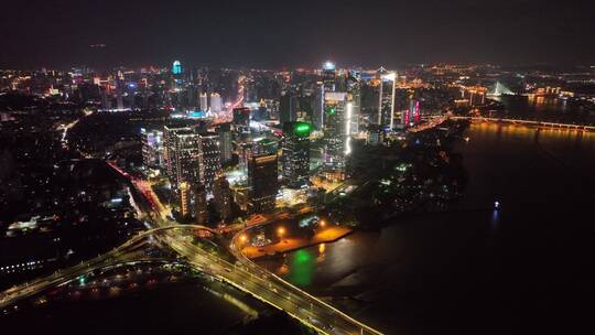 航拍福州闽江金山大桥道路江景