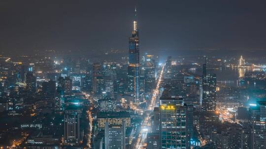 南京_紫峰大厦_中山路_近景_夜景延时