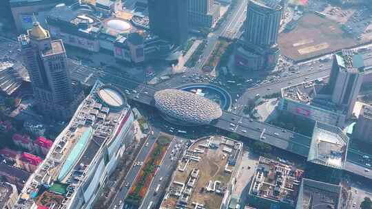 上海市杨浦区五角场广场商圈商业街航拍大景