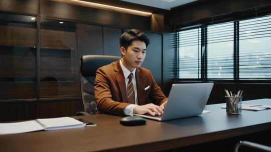 商务人士办公室使用笔记本电脑