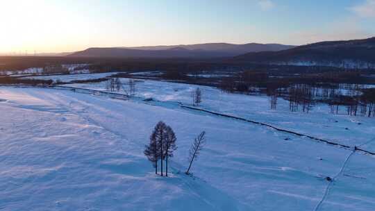 航拍山谷湿地雪原风光