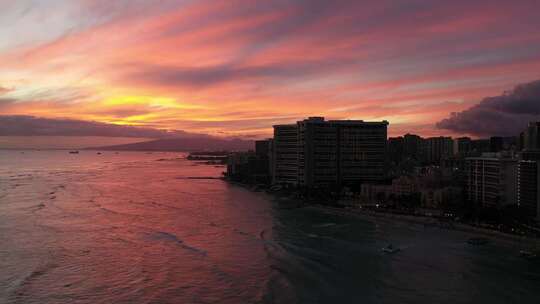 夕阳落日海边海浪风景