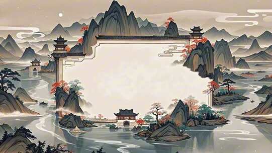 古风山水中式建筑背景画面