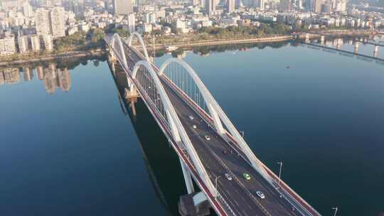广西柳州柳江江景城市风光-广雅大桥视频素材模板下载