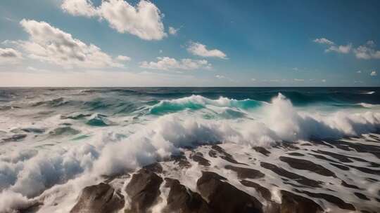 海浪拍打岸边礁石景观