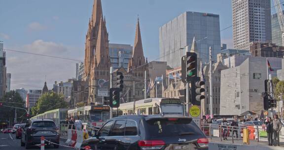 澳大利亚墨尔本街道街景交通教堂