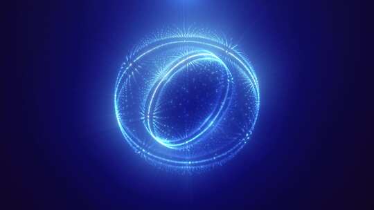 蓝色能量魔术圈球体未来波球和原子能量粒子