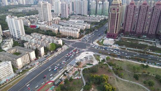 航拍深圳城市交通交叉路口车辆交通