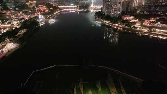 福州仓山区中洲岛夜晚夜景航拍福建闽江城市