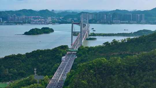 航拍广州南沙港珠江全景俯拍虎门大桥车流