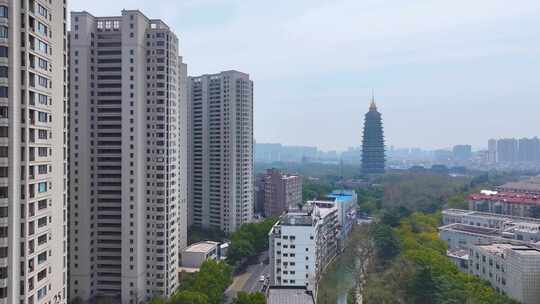 江苏常州天宁禅寺古塔红梅公园航拍天宁区城