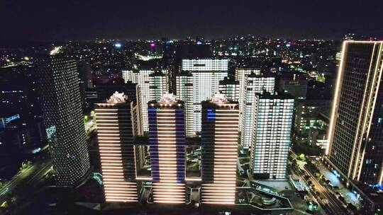 高层建筑住宅小区亮灯验收夜景航拍