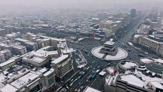 西安钟楼雪景视频素材模板下载