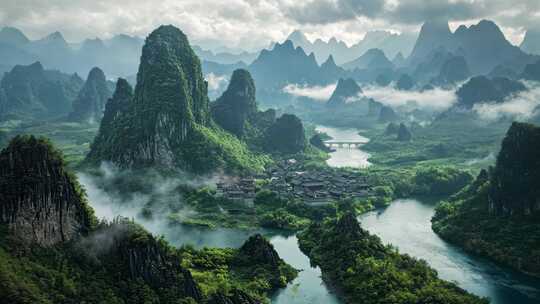 绿色桂林山水风景