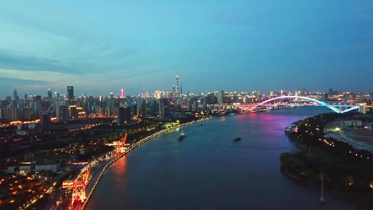 上海 徐汇滨江 卢浦大桥夜景 航拍4K