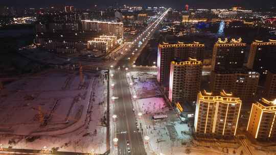 吉林梅河口城市冬季夜景航拍