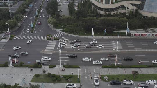 航拍青岛西海岸新区-城市交通车流