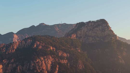 航拍泰安泰山山顶风景