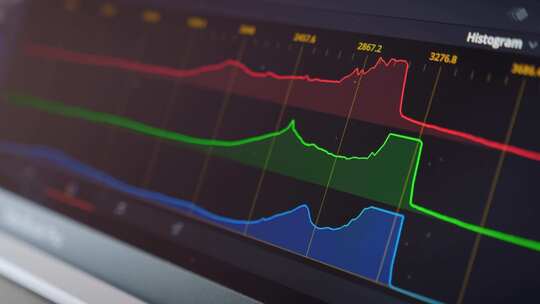 后期制作软件中颜色校准直方图。
