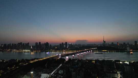 武汉夜景航拍长江两岸夜景城市夜晚建筑风光视频素材模板下载