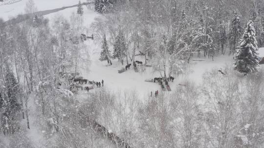 新疆 禾木 雪屋 航拍 冬季