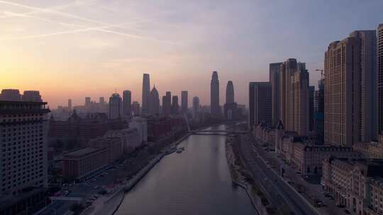 天津海河风景小白楼CBD城市风光航拍