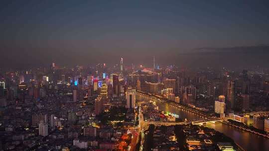 广州荔湾区珠江两岸夜景航拍