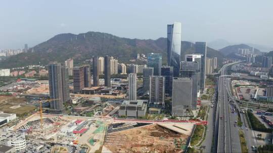 中国深圳——无人机拍摄快速发展中的前海