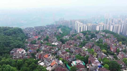 重庆鸿恩寺航拍鸿恩阁与嘉陵江两岸高楼大厦