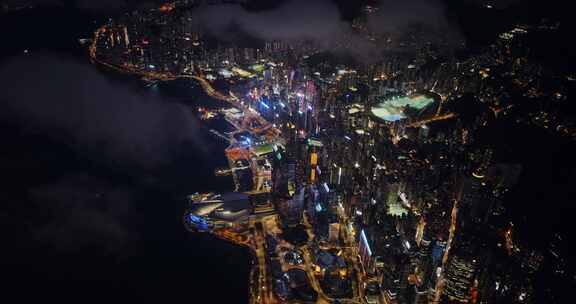 香港夜景航拍中环维多利亚港