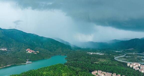 珠海斗门黄杨山金台寺雨幕航拍延时