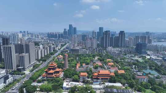 福州西禅古寺航拍城市寺庙古建筑景观风景