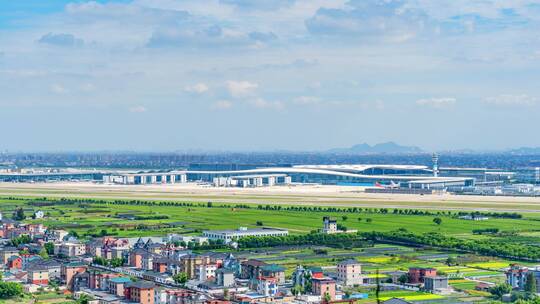 杭州萧山机场航空港全景延时摄影视频素材模板下载
