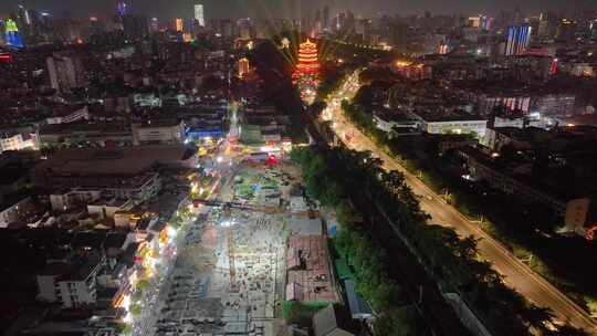 湖北黄鹤楼公园武汉长江大桥夜晚夜景航拍车