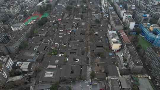 航拍成都宽窄巷子全景城市街道地标