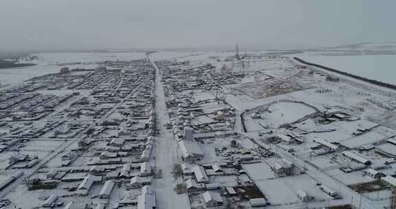 冬天呼伦贝尔农垦农场村落雪景