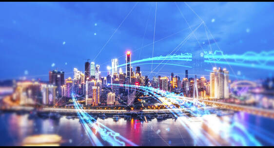震撼科技城市深蓝光线穿梭AE模板