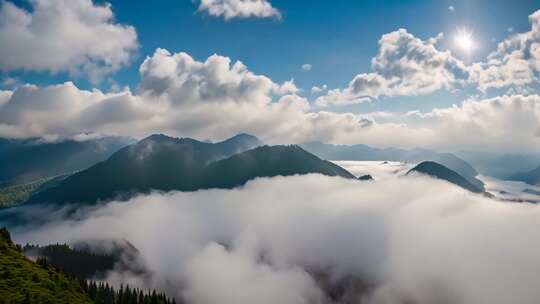 山峦云海蓝天自然风光