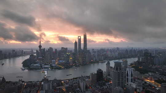 上海日出陆家嘴日出上海城市风光航拍