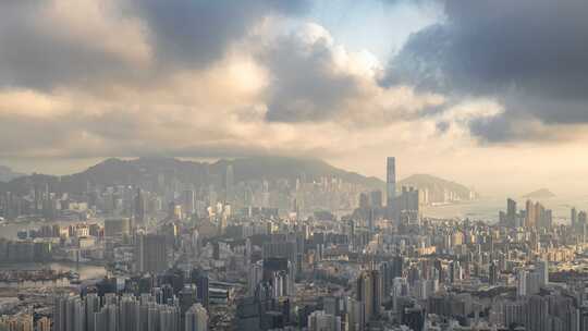 香港太平山维多利亚港CBD中环日落延时