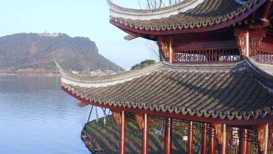 航拍杭州萧山著名景点湘湖风景区