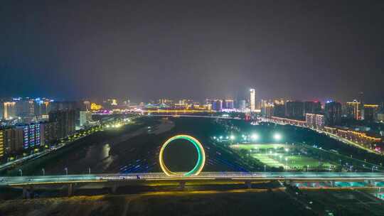 陕西宝鸡城市夜景航拍延时