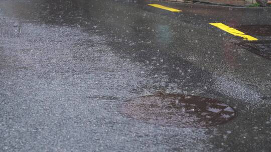 下雨天路面雨水雨滴地面视频素材模板下载