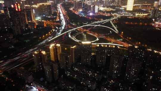 郑州市夜景航拍延时金水路立交桥夜晚金水区