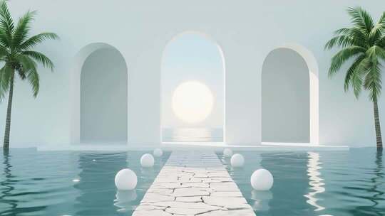 现代简约抽象3D景观艺术场景