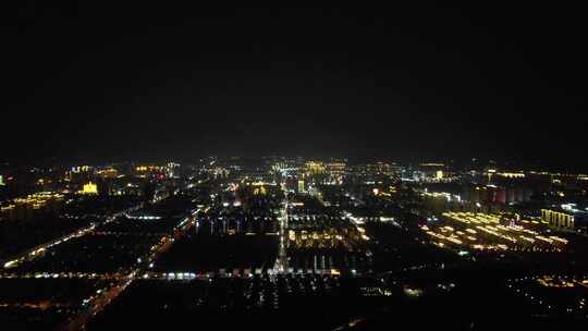 河南商丘城市大景夜景灯光航拍